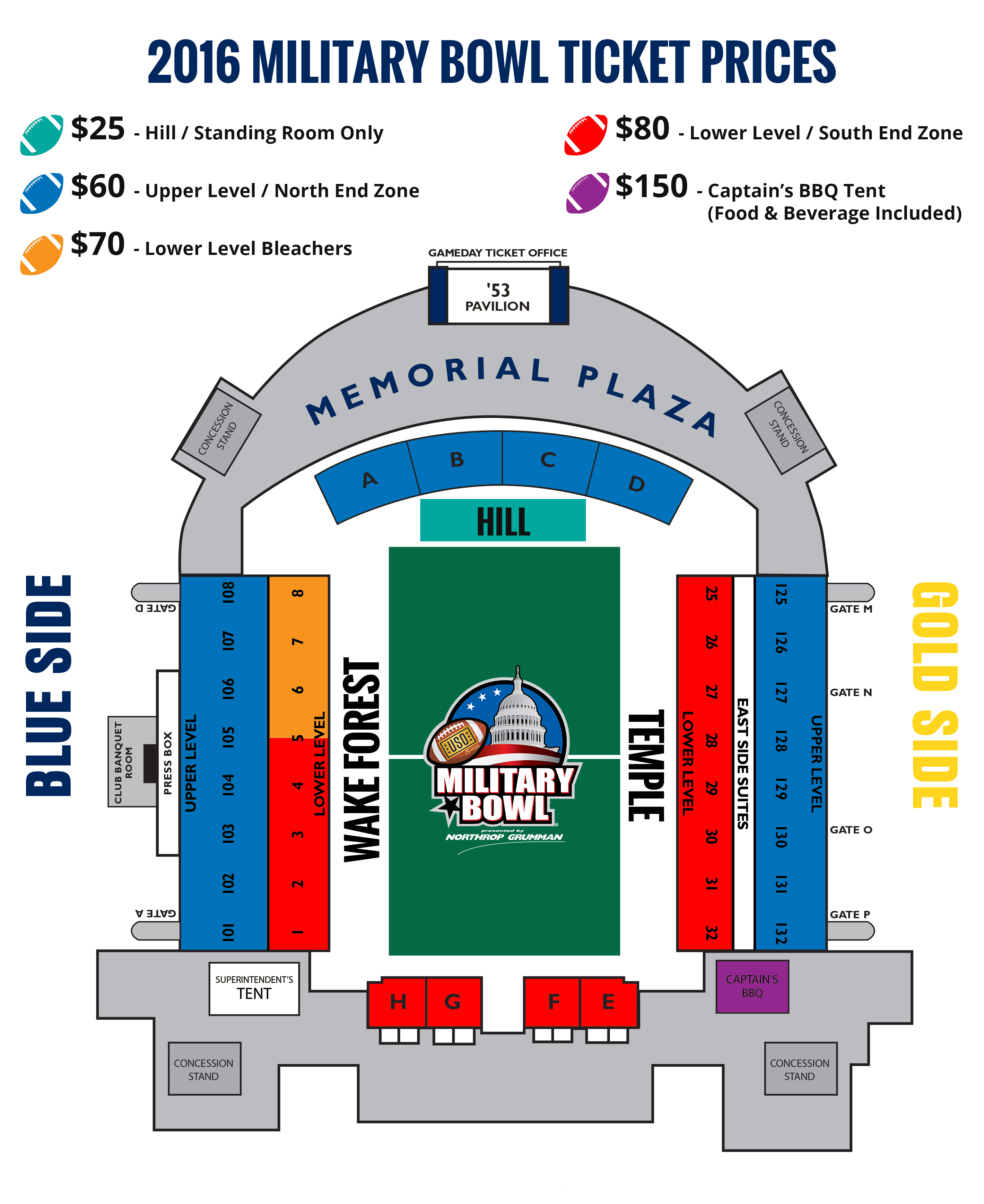 MILITARY BOWL 2016 Ticket Map with teams MILITARY BOWL