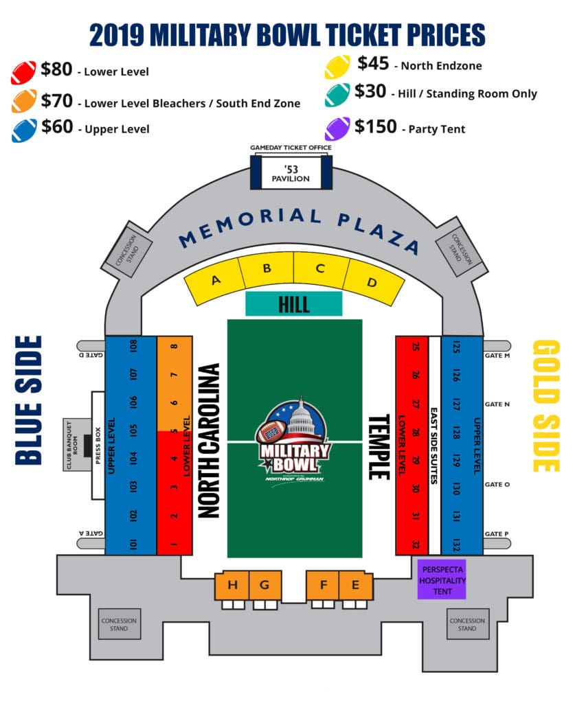 MILITARY BOWL Ticket-Map-with-Prices-2019Teams - MILITARY BOWL