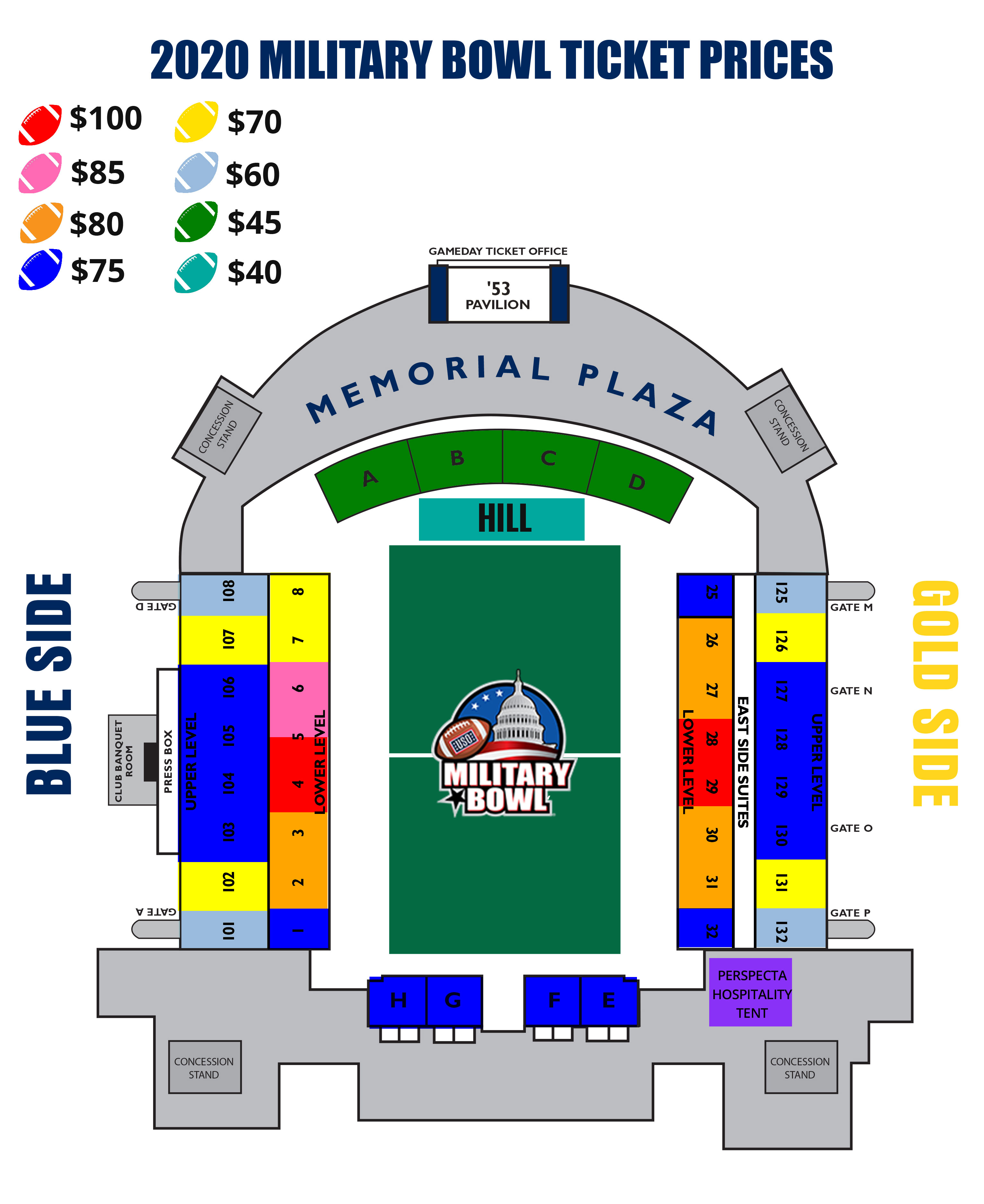 Military Bowl Team Ticket Map With Prices 2020 Military Bowl 